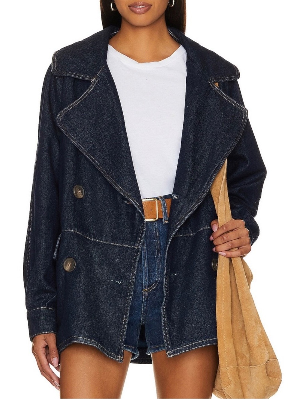 FREE PEOPLE DENIM CAR COAT LARGE